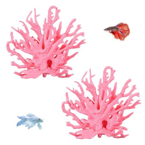 MUYAPAY 2 Piezas Acuarios Pequeños Ornamento de Coral Artificial(Rosa) | Plástico Simulación Decoracion Acuario, Artificiales Tanque Pecera Adorno para Paisajismo Acuático Decoración Micromodelo