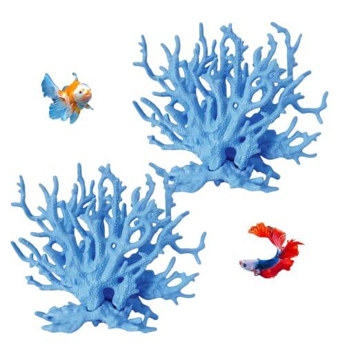 MUYAPAY 2 Piezas Acuarios Pequeños Ornamento de Coral Artificial(Azul) | Plástico Simulación Decoracion Acuario, Artificiales Tanque Pecera Adorno para Paisajismo Acuático Decoración Micromodelo