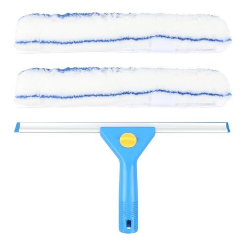 Kit de Limpieza de Ventanas (35cm), Escobilla Limpiacristales con Hoja de Silicona y Limpiador de Ventanas de Microfibra, Herramienta para Vidrios, Espejos, Coche, Ducha y Baño