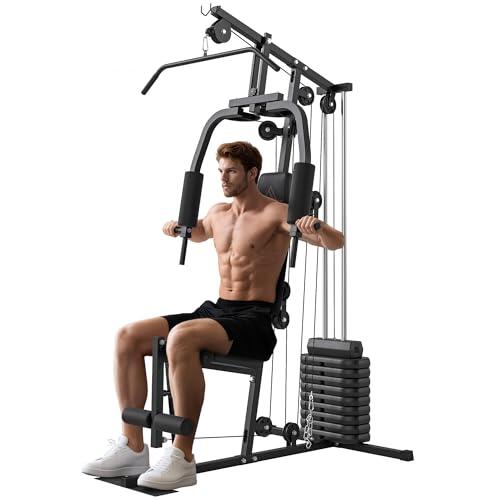 HOMCOM Multiestación Musculación, Máquina de Musculación con Prensa de Pecho, Placas de Peso de 45 kg, Curl de Piernas y Polea Mariposa, Carga 100 kg, para Entrenamiento Casa Gimnasio, Negro