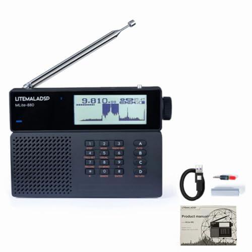MLite-880 - Receptor de radio DSP/SDR portátil de todas las bandas V2.1.0, radio de onda corta con pantalla de espectro, batería de 5000 mAh y Bluetooth
