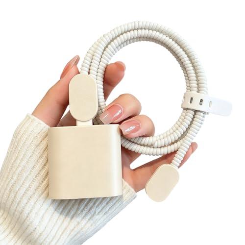 Oxxggkao Funda de cargador de 20 W con soporte para cable y protectores de conector, juego de 5 fundas de silicona para planificar cables giratorios