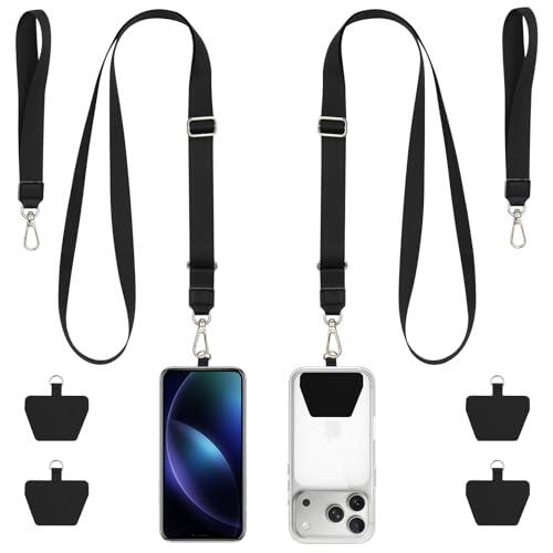 AOOTE Cordon para Movil Universal,2 pcs Cordones universales Ajustables para teléfono con 4 Parches y 2 Correas para la muñeca, Correa de Teléfono Compatible la mayoría de los Smartphones