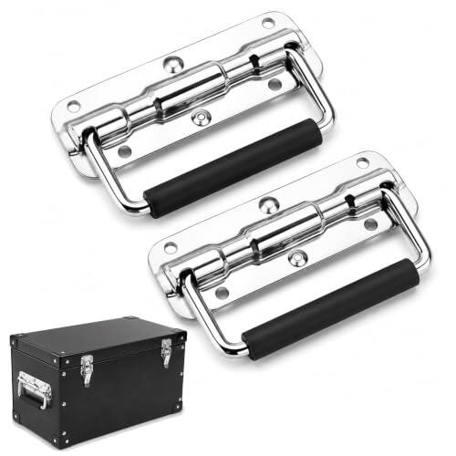 2 asas plegables de acero inoxidable, con resorte, asas de metal con cubierta de goma aislada, para cajas de altavoces, caja de herramientas, caja de herramientas, caja de herramientas (140 mm)