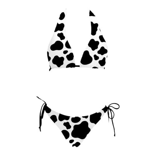 Generisch Conjunto de bikini con estampado de vaca para mujer, traje de baño push up, traje de baño sexy, traje de baño de dos piezas, traje de baño triangular, traje de baño para snorkel y surf