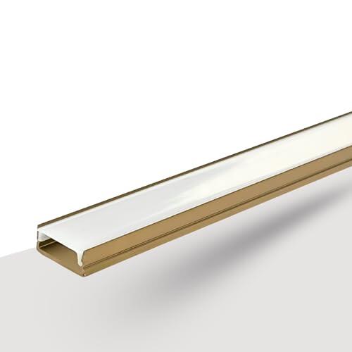 Evotrade Canaleta LED empotrable mini para tiras LED de 2 metros de longitud – Diseño elegante con difusor opalino, perfecto para iluminación de habitaciones, cocinas y salones (Color dorado cepillado