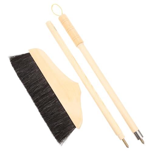 OATIPHO Escoba de Madera Cerdas de Pelo de Caballo para Pisos y Alfombras, Mango Largo y Diseño Antiestático Adecuado para Limpieza de Baños y Patios