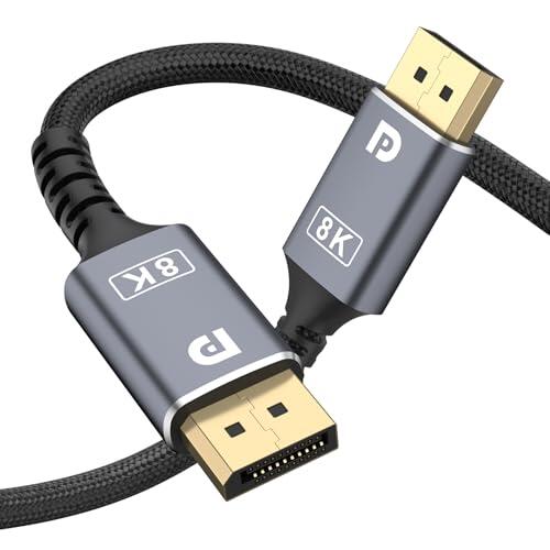 Meliya Cable DisplayPort 8K a DisplayPort 1.4,Nylon Cable DP Resolución 8K@60Hz, 4K@144Hz, 2K@240Hz con HDR de Alta Velocidad 32.4Gbps para PC, Gaming, Monitor,TV, GPU RTX 4090/5090, Negro, 2M
