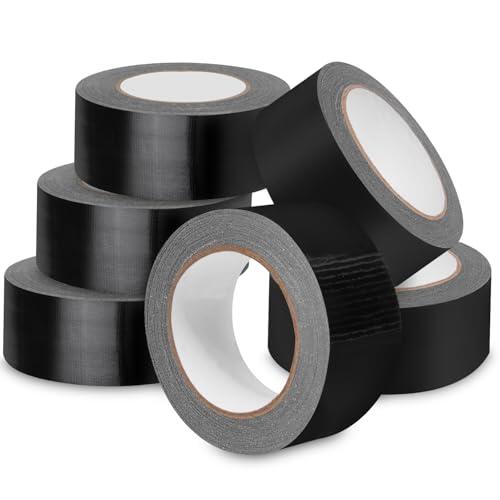 Wexeva Pack de 6 cintas americanas negras extrafuertes 27,4 m x 50 mm – Cinta americana de tela impermeable y resistente, ideal para reparaciones, fijación, sellado y bricolaje en interior y exterior