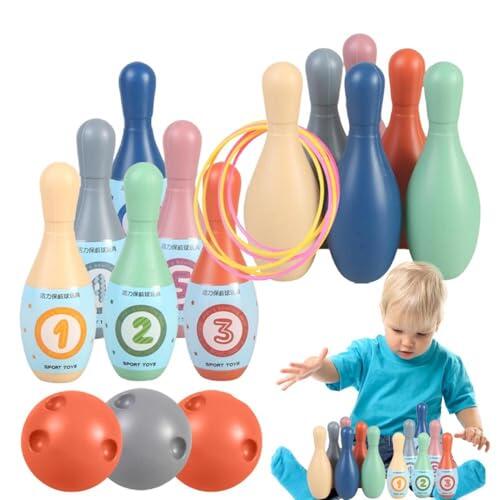 Jeu De Bowling Pour 12 Quilles + 3 Boules + 6 Anneaux, Ensemble Jouet Bowling Intérieur PP, Jeu Interactif Éducatif Fête Famille Garçons Et Filles 3+