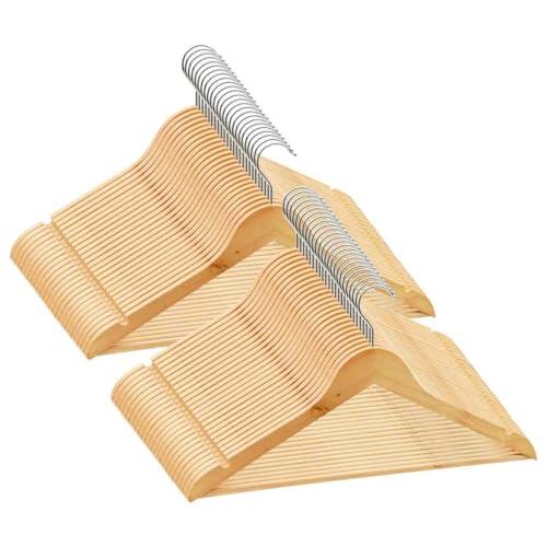 Juego de 50 perchas de madera dura con gancho de metal giratorio de 360 grados, antideslizante, con 2 muescas y barra para pantalones, 44,5 x 23 cm, ahorra espacio para guardarropa, armario