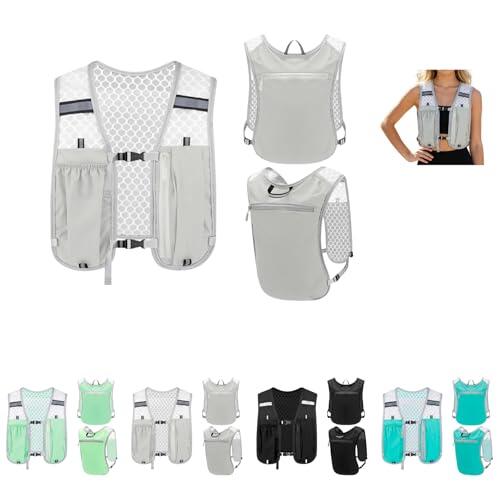 Genérico Chaleco Unisex Reflectante Ligero Mochila hidratación,Soporte teléfono Ajustable Transpirable Hombre Mujer para Ciclismo maratón Trail Running Senderismo Jogging Deportes(Grey,One Size)