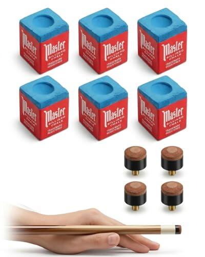 DLPRK 6 Tizas de Billar con 2 Clips para Tacos y 4 Puntas de Repuesto - Set de Accesorios de Billar Profesional para Mantenimiento de Tacos y Precisión en Golpes