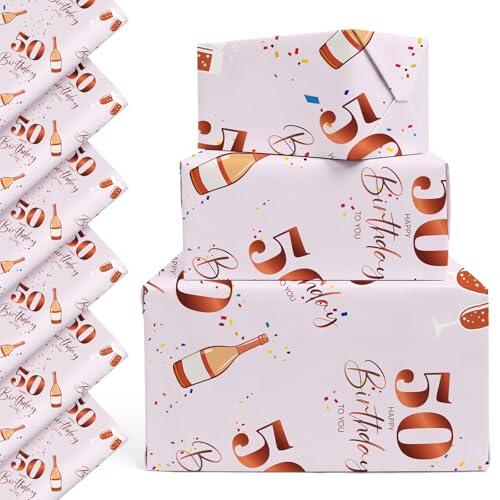 Papel de Regalo Alaoo: Elegancia en Rosa y Oro Rosa para el 50 Cumpleaños