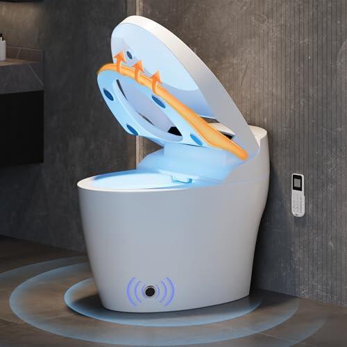 Homary Inodoro Japonés Sin depósito, Inodoro Inteligente con Bidé Integrado, Vollautomatik Deckelöffnung Descarga, Asiento Calefactable, Luz Nocturna, Salida Vertical, J021123735