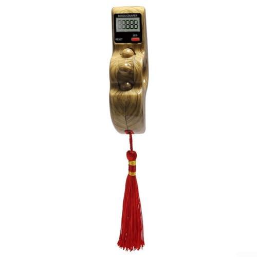 Honseadek Contador electrónico digital de oración con diseño de grano de madera, recuento de reinicio manual para meditación, yoga, rosario budista, dispositivo de alivio del estrés (madera de