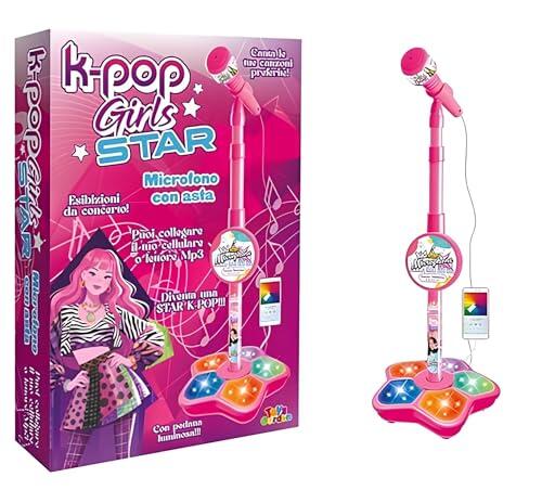 Micrófono Karaoke K pop Idols Stars con Barra Ajustable y Plataforma Luminosa con Conexión MP3/Smartphone, Juguete para Niñas 100 cm, Luces LED de Colores - idea de regalo