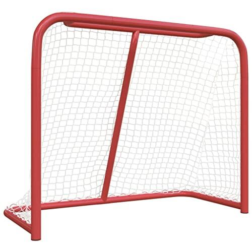GeenYuu Portería de hockey de poliéster con marco de acero, 183 x 71 x 122 cm, color rojo y blanco, plegable y portátil, para entrenamiento, hockey sobre hierba, lacrosse, hockey callejero, uso