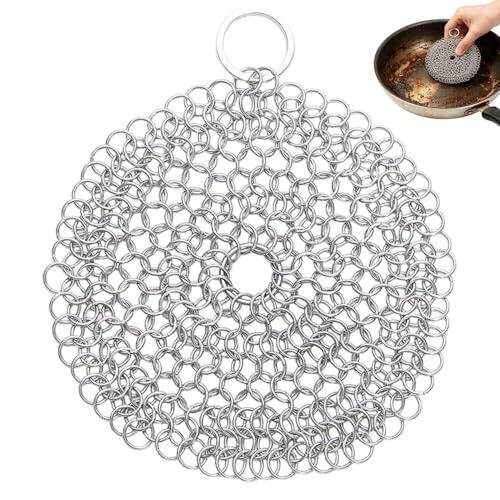 Chain Mail Scrubber Cast Iron - Removes Stubborn Residues Without Damage | Heavy Duty Deep Cleaning Stainless Steel Pan Scrubber Durable Mesh Robust Design | For Cookware Frying Pans, Skillets