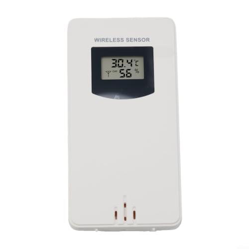 Sensor inalámbrico de humedad exterior para estación meteorológica FanJu, detector higrómetro remoto de 433.92 MHz con soporte de pared o soporte de mesa para invernadero de jardín en casa (blanco)