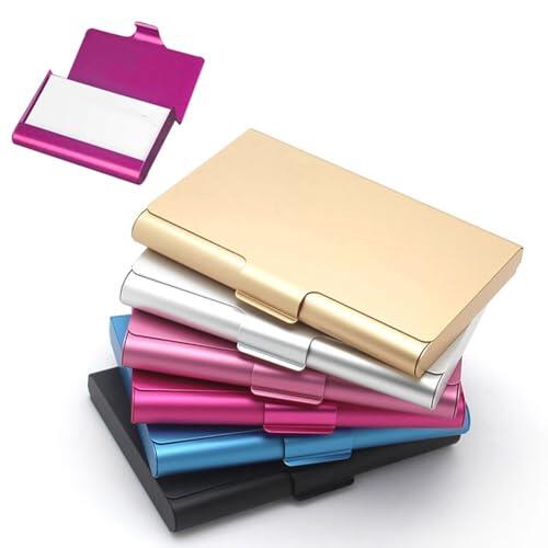 EasyByMall Soporte para tarjetas de visita de aleación de aluminio, funda delgada de metal para tarjetas de crédito con capacidad para 22 tarjetas, organizador portátil para hombres y mujeres