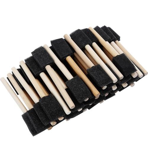 aqxreight Juego de 50 Pinceles de Espuma con de Madera para Pintar Pinceles Artísticos con Punta de Esponja Negra para Acuarela, Acrílico, Bricolaje y Proyectos Escolares