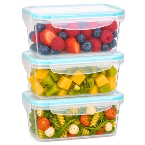 edihome, Recipientes Herméticos para Alimentos, 3 Piezas 1L, Recipientes de Plástico, sin BPA,Aptos para Microondas, Congelador y Lavavajillas, Fiambrera Hermética (1 L)