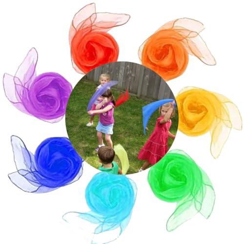 7 Piezas Pañuelos de Malabares y Danza para Niños 45 x 45 cm, Multicolor Cuadrado Pañuelos Mágicos Danza Bufandas para Niños,Espectáculos y Actos Accesorios para Danza,Magia, Actividades Sensoriales