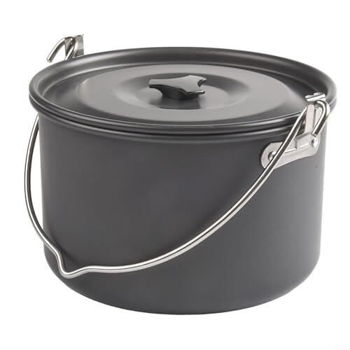 Axorafow Olla colgante de aluminio anodizado duro de 4 l para acampar y cocinar al aire libre, para peso pluma (0,7 kg), calentamiento rápido, para 4 a 6 personas, con bolsa de transporte de malla