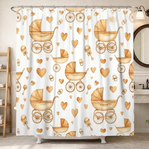 Cortina de ducha para cochecito de bebé, diseño de corazones juguetones, color beige, lavable, con ganchos, cortinas de ducha para el hogar, baño, decoración de hotel, 72 x 78 pulgadas