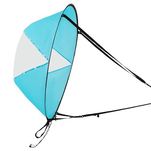 Vela de kayak, 108 cm, vela de kayak con bolsa de transporte, plegable, vela de remo para descenso para botes inflables, kit de vela para barco, velero, canoa, estilo plegable (azul)