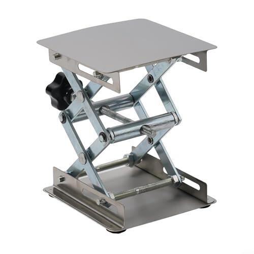 Mesa de elevación ajustable manual de acero inoxidable para carpintería Maquinaria Laboratorio Altura flexible Construcción compacta 100x100x(45-150) mm Plata Multi