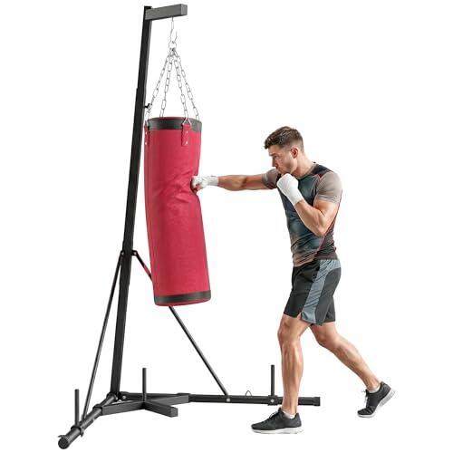 SPORTNOW Soporte para Saco de Boxeo de Pie de Acero, Soporte para Bolsa de Boxeo con Altura Ajustable 175–220 cm y 185–231 cm, Base Pesada y Bolsa de Arena, Entrenamiento para MMA, Gimnasio en Casa