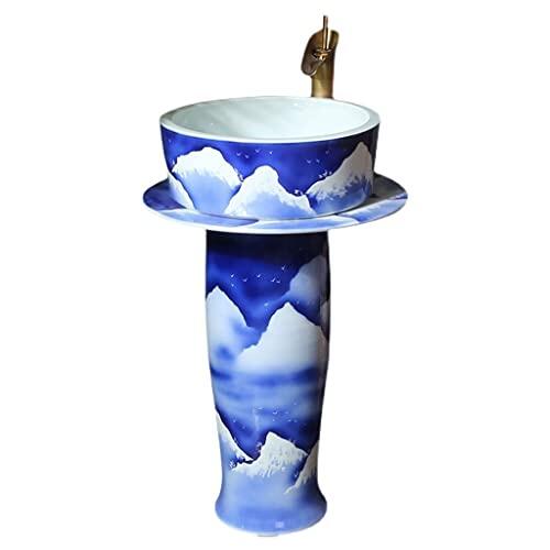 ENGENDER Lavabo de Pedestal Lavabo Chino Pedestal Baño de cerámica Piso una Pieza Combo