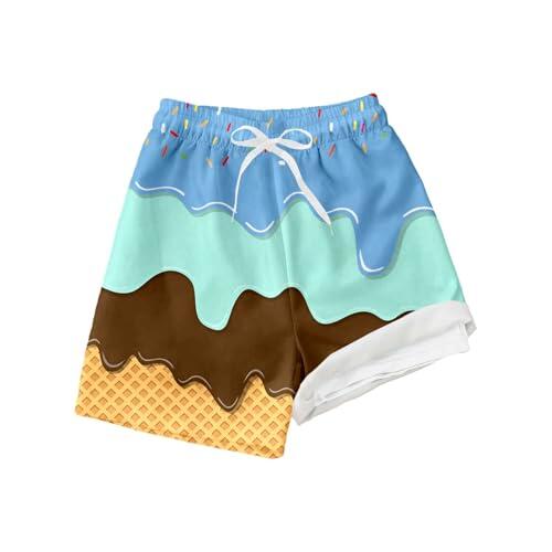Generisch Bañador de doble capa para niños con cordón: cómodo traje de baño de playa para natación activa, surf, ocio, estampado de hielo, ajuste óptimo, cintura elástica, azul celeste, 160