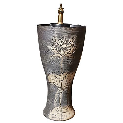 ENGENDER Lavabo de Pedestal Lavabo de Pedestal for baño cerámica pie Combo una Pieza con Grifo