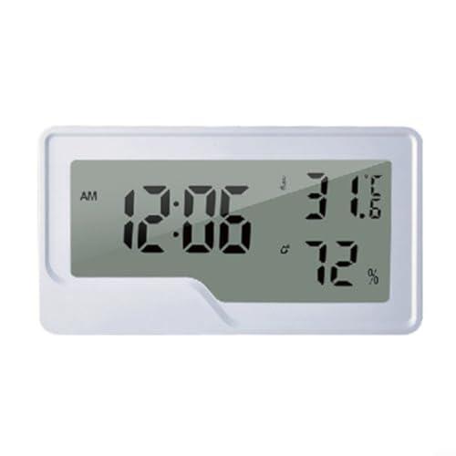 Glewi Termómetro digital higrómetro con reloj para oficina en casa, pantalla LCD rastrea temperatura máxima mínima humedad -50 a 70 °C, medidor de escritorio blanco o montaje en pared (sin