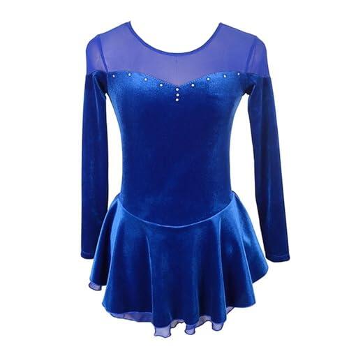 Vestido De Patinaje Sobre Hielo For Niñas Y Mujeres, Trajes De Patinaje Artístico De Manga Larga De Alta Elasticidad For Competición(Navy blue,XL)