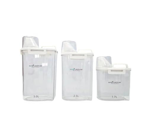 laboncler Eco-Jin Set de 3 Dispensadores Transparentes, para Detergente, Alimentos y Bebidas, 1.7L + 2.5L + 3L