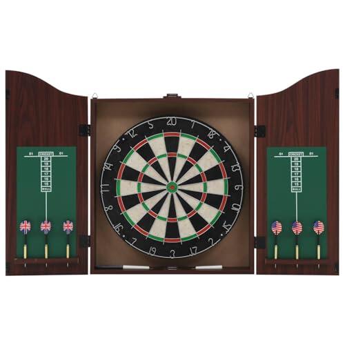 Teenpull Juego de dardos de sisal con diana de 45 cm, armario de fibra de densidad media de 50 x 63,5 cm, 6 dardos con punta de acero y barril de latón, incluye anillo de eva, ideal para entrenamiento