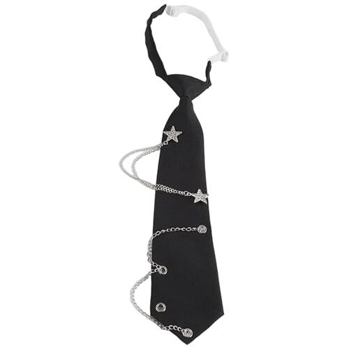 Yeaxxsqy Corbata con cadena de estrellas preatada para mujer, accesorio para camisa estilo Jk/Dk Academy, 1 paquete de corbata para mujer - Negro