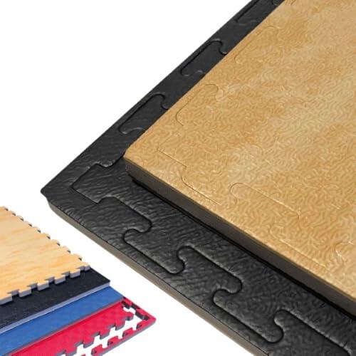 JOWY Pack Premium Suelo Tatami 1x1 – Esterilla Gimnasio Puzzle | Protege, Aísla y Decora para Casa, Fitness | Goma Eva Suave y Antideslizante | Libre de BPA | 2,5 CM | S | Madera/Negro 4u