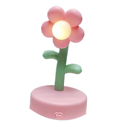 Omquot Lámpara de escritorio portátil de luz nocturna de flor linda decorativa para el material de estudio de dormitorio de plástico, 1 lámpara de mesa de flor (rosa)