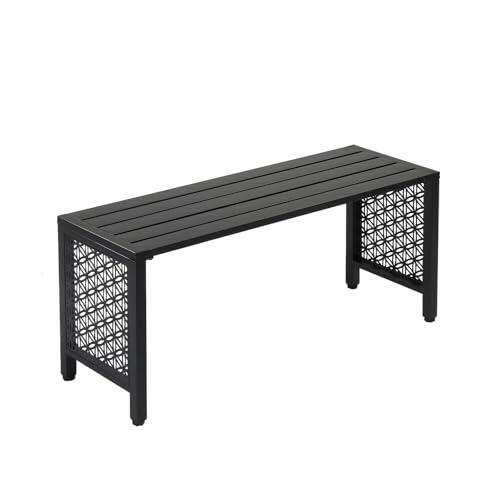 Bonnlo Banco de Jardín Exterior, Banco Metálico de 2 Plazas, Soporta 150 kg Diseño de Flor, sin Respaldo, para Patio, Terraza y Parque, Negro
