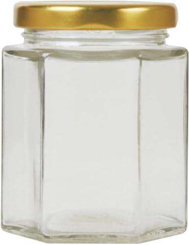 Artist Hand Juego de 72 tarros de cristal de 280 ml con tapa de rosca dorada, tarros hexagonales para mermelada, miel, jalea, chutney, pesto y especias