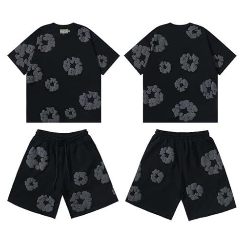 Conjunto Hombre Mujer Estampado, Hip Hop Y2K Camiseta de Manga Corta Pantalones Cortos para Unisex de Jogging de Verano Conjunto Hombre Mujer de 2 Piezas Traje Chándal