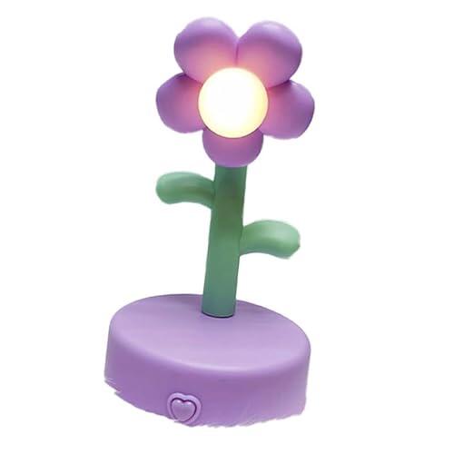 Omquot Lámpara de escritorio portátil de luz nocturna de flor linda decorativa para el material de estudio de dormitorio de plástico, 1 lámpara de mesa de flores (púrpura)