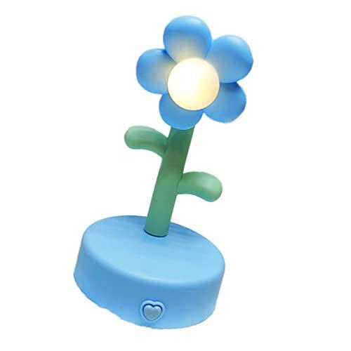 Omquot - Lámpara de escritorio portátil de luz nocturna de flores linda decorativa para material de estudio de dormitorio de plástico, 1 lámpara de mesa de flores (azul)