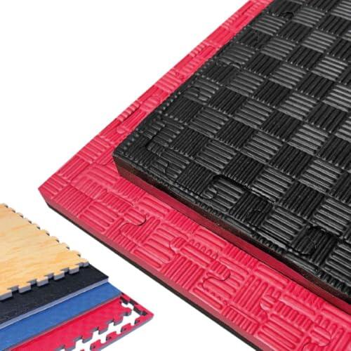 JOWY Pack Premium Suelo Tatami 1x1 – Esterilla Gimnasio Puzzle | Protege, Aísla y Decora para Casa, Fitness | Goma Eva Suave y Antideslizante | Libre de BPA | 2,5 CM | S | Negro/Rojo 2u