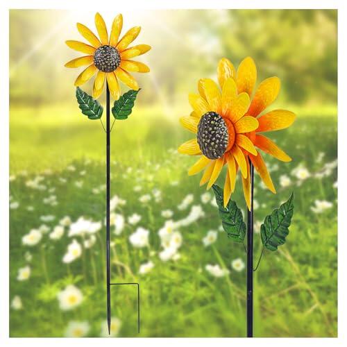 Molinos de viento de girasol, metal de girasol, fácil instalación, sin necesidad de herramientas adicionales, molinillos de viento para exteriores, molinillos de viento solares para patio y jardín